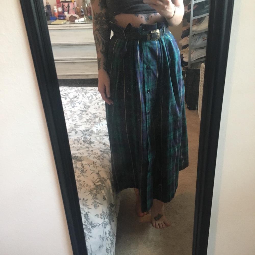 Grunge plaid print midi skirt
